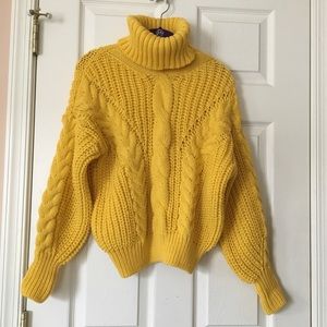 NWOT Zaful Yellow Turtleneck Cable Knit Sweater